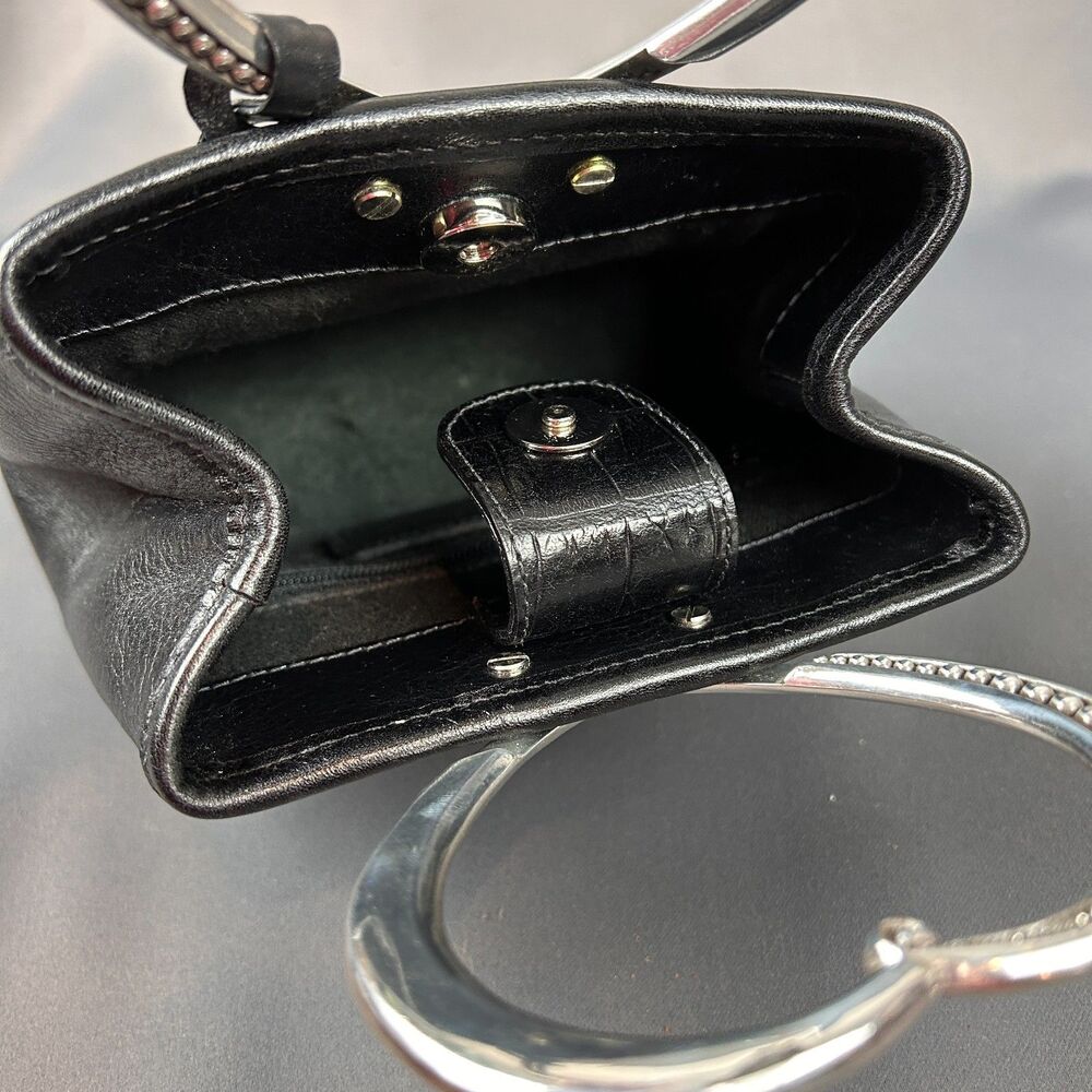 Brighton Corazon Black Embossed Leather Silver Heart Handles NEW - Picture 4 of 16